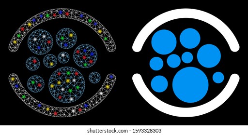 Flare mesh full icon with sparkle effect. Abstract illuminated model of full. Shiny wire frame polygonal mesh full icon. Vector abstraction on a black background.