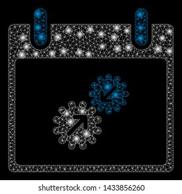 Flare mesh gears integration calendar day with glare effect. Abstract illuminated model of gears integration calendar day icon. Shiny wire carcass triangular mesh gears integration calendar day.