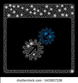 Flare mesh gears integration calendar page with sparkle effect. Abstract illuminated model of gears integration calendar page icon. Shiny wire carcass triangular mesh gears integration calendar page.
