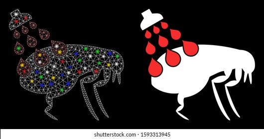 Flare mesh get rid of fleas icon with glitter effect. Abstract illuminated model of get rid of fleas. Shiny wire frame triangular mesh get rid of fleas icon. Vector abstraction on a black background.