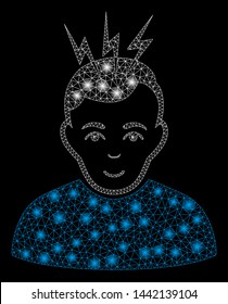 Flare mesh headache with glare effect. Abstract illuminated model of headache icon. Shiny wire frame polygonal mesh headache. Vector abstraction on a black background.