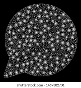 Flare mesh hint balloon with glow effect. Abstract illuminated model of hint balloon icon. Shiny wire frame polygonal mesh hint balloon. Vector abstraction on a black background.