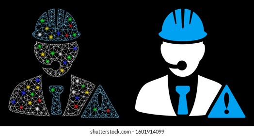 Flare mesh industrial emergency operator icon with glare effect. Abstract illuminated model of industrial emergency operator. Shiny wire frame polygonal mesh industrial emergency operator icon.