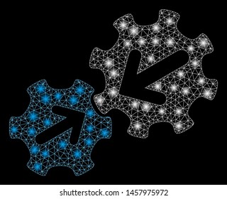 Flare mesh integration with glow effect. Abstract illuminated model of integration icon. Shiny wire frame triangular mesh integration. Vector abstraction on a black background.