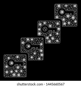 Flare mesh key blockchain with glow effect. Abstract illuminated model of key blockchain icon. Shiny wire frame polygonal mesh key blockchain. Vector abstraction on a black background.