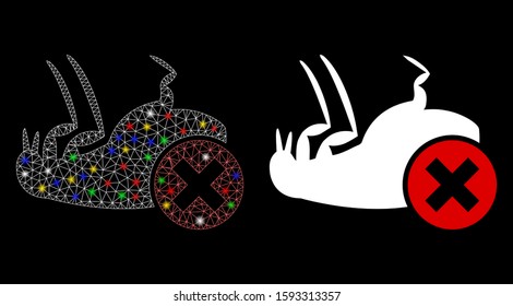 Flare mesh kill flea icon with lightspot effect. Abstract illuminated model of kill flea. Shiny wire frame polygonal mesh kill flea icon. Vector abstraction on a black background.