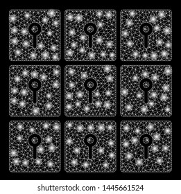 Flare mesh lockers with glitter effect. Abstract illuminated model of lockers icon. Shiny wire frame triangular mesh lockers. Vector abstraction on a black background.