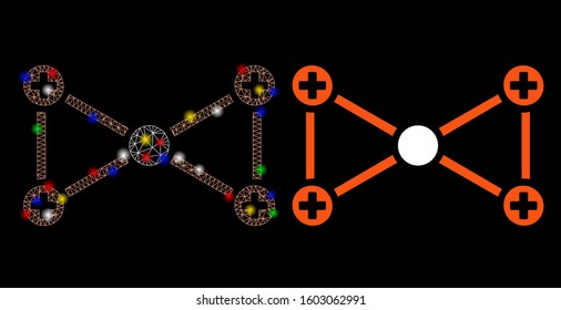 Flare mesh medical nodes icon with glow effect. Abstract illuminated model of medical nodes. Shiny wire frame polygonal mesh medical nodes icon. Vector abstraction on a black background.