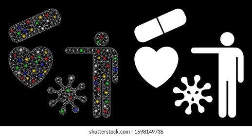 Flare mesh medical objects presentation icon with lightspot effect. Abstract illuminated model of medical objects presentation. Shiny wire frame polygonal mesh medical objects presentation icon.