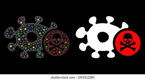 Flare mesh microbe antibiotic icon with glare effect. Abstract illuminated model of microbe antibiotic. Shiny wire carcass triangular mesh microbe antibiotic icon.