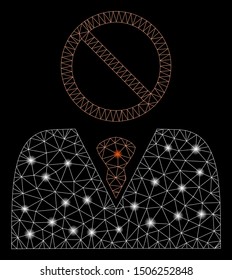 Flare mesh mister No with glitter effect. Abstract illuminated model of mister No icon. Shiny wire frame polygonal mesh mister No. Vector abstraction on a black background.
