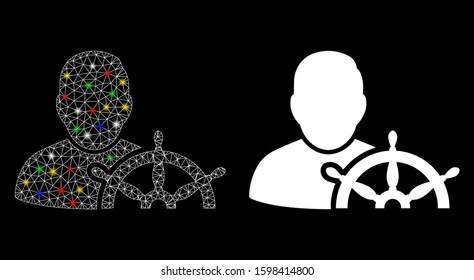 Flare mesh navigation captain icon with glare effect. Abstract illuminated model of navigation captain. Shiny wire carcass polygonal mesh navigation captain icon.