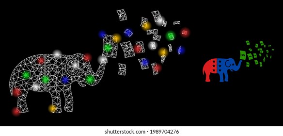 Flare mesh net american stimulus money inflation with colorful bright dots. Constellation vector mesh created from american stimulus money inflation icon.