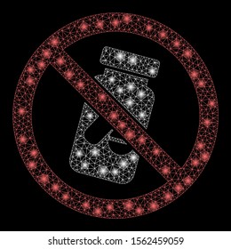 Flare mesh no chemical drugs with glare effect. Abstract illuminated model of no chemical drugs icon. Shiny wire frame polygonal mesh no chemical drugs. Vector abstraction on a black background.