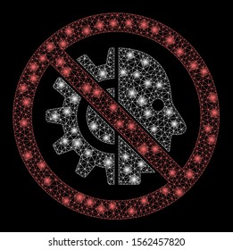 Flare mesh no cyborgs with glow effect. Abstract illuminated model of no cyborgs icon. Shiny wire frame triangular mesh no cyborgs. Vector abstraction on a black background.