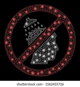 Flare mesh no head shower with glitter effect. Abstract illuminated model of no head shower icon. Shiny wire frame polygonal network no head shower. Vector abstraction on a black background.