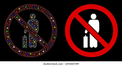 Flare mesh no passenger icon with glitter effect. Abstract illuminated model of no passenger. Shiny wire frame polygonal mesh no passenger icon. Vector abstraction on a black background.