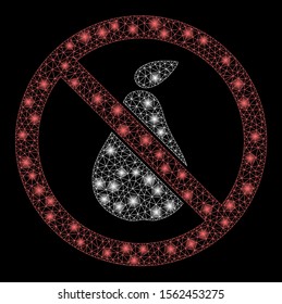 Flare mesh no pear with lightspot effect. Abstract illuminated model of no pear icon. Shiny wire carcass polygonal mesh no pear. Vector abstraction on a black background.