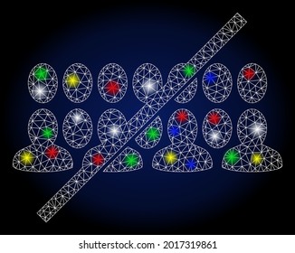 Flare mesh no people group with sparkle effect. Abstract illuminated vector model of no people group icon on a dark blue gradiented background. White wire carcass polygonal mesh no people group.