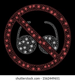 Flare mesh no spectacles with sparkle effect. Abstract illuminated model of no spectacles icon. Shiny wire frame polygonal mesh no spectacles. Vector abstraction on a black background.