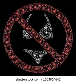 Flare mesh no swimsuit with glare effect. Abstract illuminated model of no swimsuit icon. Shiny wire carcass triangular mesh no swimsuit. Vector abstraction on a black background.