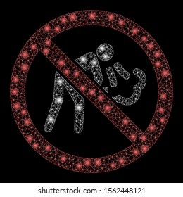 Flare mesh no vomit with glow effect. Abstract illuminated model of no vomit icon. Shiny wire frame polygonal mesh no vomit. Vector abstraction on a black background.