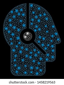 Flare mesh operator with glitter effect. Abstract illuminated model of operator icon. Shiny wire frame polygonal mesh operator. Vector abstraction on a black background.