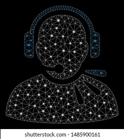 Flare mesh operator speech with sparkle effect. Abstract illuminated model of operator speech icon. Shiny wire carcass triangular mesh operator speech. Vector abstraction on a black background.