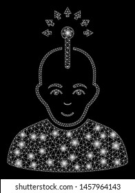 Flare mesh optical neural interface with glare effect. Abstract illuminated model of optical neural interface icon. Shiny wire frame triangular mesh optical neural interface.