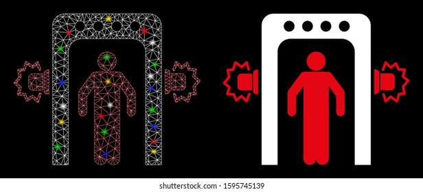 Flare mesh passenger screening icon with sparkle effect. Abstract illuminated model of passenger screening. Shiny wire carcass polygonal mesh passenger screening icon.