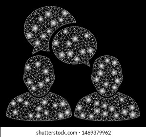 Flare mesh people dialog with glitter effect. Abstract illuminated model of people dialog icon. Shiny wire frame polygonal mesh people dialog. Vector abstraction on a black background.