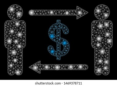 Flare mesh persons exchange dollar with sparkle effect. Abstract illuminated model of persons exchange dollar icon. Shiny wire frame polygonal mesh persons exchange dollar.