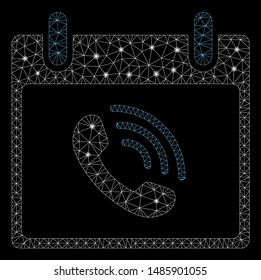 Flare mesh phone call calendar day with sparkle effect. Abstract illuminated model of phone call calendar day icon. Shiny wire frame triangular mesh phone call calendar day.