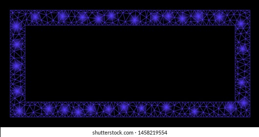 Flare mesh rectangle frame with glare effect. Abstract illuminated model of rectangle frame icon. Shiny wire carcass polygonal mesh rectangle frame. Vector abstraction on a black background.