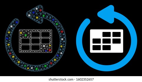 Flare mesh refresh calendar table icon with glare effect. Abstract illuminated model of refresh calendar table. Shiny wire carcass polygonal mesh refresh calendar table icon.