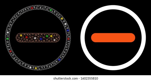 Flare mesh restricted icon with sparkle effect. Abstract illuminated model of restricted. Shiny wire frame triangular network restricted icon. Vector abstraction on a black background.