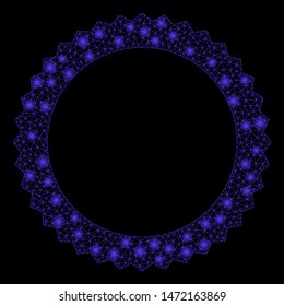 Flare mesh rosette seal frame with sparkle effect. Abstract illuminated model of rosette seal frame icon. Shiny wire carcass triangular mesh rosette seal frame.