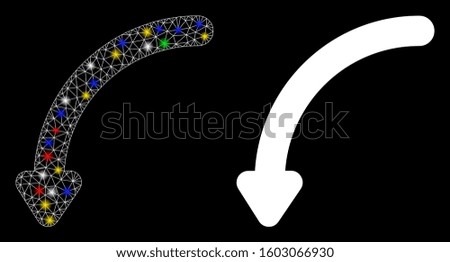 Flare mesh rotate left icon with glare effect. Abstract illuminated model of rotate left. Shiny wire frame triangular mesh rotate left icon. Vector abstraction on a black background.