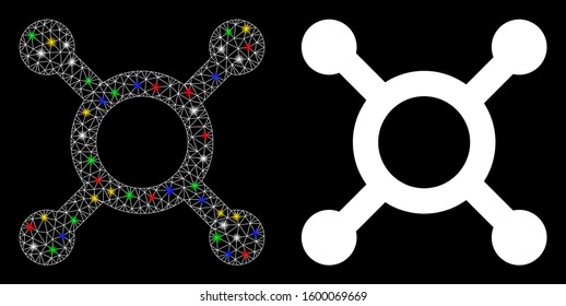 Flare mesh roulette icon with lightspot effect. Abstract illuminated model of roulette. Shiny wire frame polygonal mesh roulette icon. Vector abstraction on a black background.