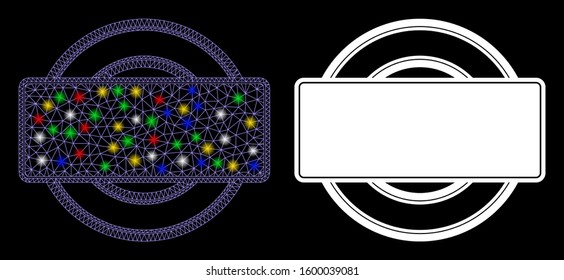 Flare mesh round and rectangle frame icon with glitter effect. Abstract illuminated model of round and rectangle frame. Shiny wire frame triangular mesh round and rectangle frame icon.