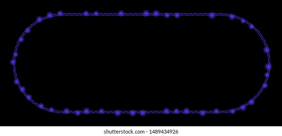 Flare mesh rounded frame with glow effect. Abstract illuminated model of rounded frame icon. Shiny wire frame triangular mesh rounded frame. Vector abstraction on a black background.