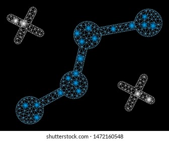Flare mesh route points with glitter effect. Abstract illuminated model of route points icon. Shiny wire frame polygonal mesh route points. Vector abstraction on a black background.