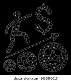 Flare mesh sad business growth with lightspot effect. Abstract illuminated model of sad business growth icon. Shiny wire carcass polygonal mesh sad business growth.