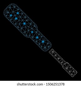 Flare mesh screwdriver with glare effect. Abstract illuminated model of screwdriver icon. Shiny wire carcass polygonal network screwdriver. Vector abstraction on a black background.