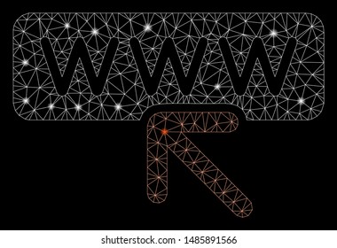 Flare mesh select website with sparkle effect. Abstract illuminated model of select website icon. Shiny wire frame triangular mesh select website. Vector abstraction on a black background.