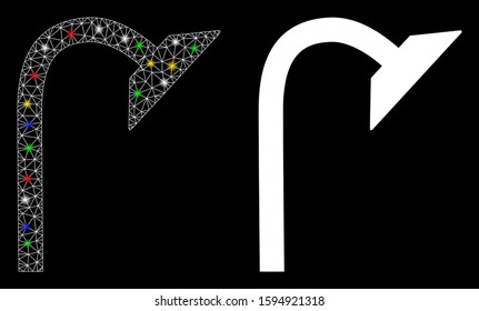 Flare mesh shower pipe icon with sparkle effect. Abstract illuminated model of shower pipe. Shiny wire carcass polygonal mesh shower pipe icon. Vector abstraction on a black background.