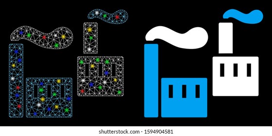Flare mesh smoking industry icon with lightspot effect. Abstract illuminated model of smoking industry. Shiny wire frame polygonal mesh smoking industry icon. Vector abstraction on a black background.