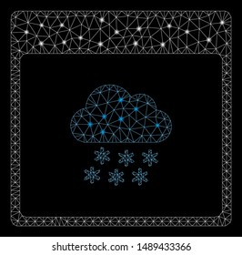 Flare mesh snow cloud calendar page with glitter effect. Abstract illuminated model of snow cloud calendar page icon. Shiny wire frame polygonal mesh snow cloud calendar page.