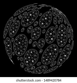 Flare mesh spotted abstract sphere with sparkle effect. Abstract illuminated model of spotted abstract sphere icon. Shiny wire frame triangular mesh spotted abstract sphere.