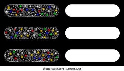 Flare mesh stack icon with sparkle effect. Abstract illuminated model of stack. Shiny wire frame polygonal network stack icon. Vector abstraction on a black background.